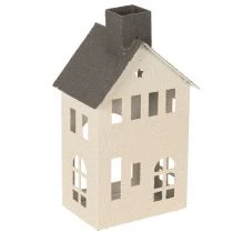 Product Metal House Ornament with Chimney and Windows 24cm Beige and Grey