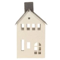 Product Metal House Ornament with Chimney and Windows 24cm Beige and Grey