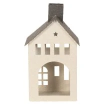Product Metal House Ornament with Chimney and Windows 24cm Beige and Grey