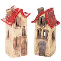Product Ceramic house decoration with red roof, light-up house, 15cm, 2 pieces