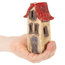 Product Ceramic house decoration with red roof, light-up house, 15cm, 2 pieces