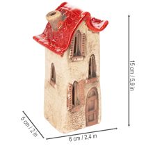 Product Ceramic house decoration with red roof, light-up house, 15cm, 2 pieces