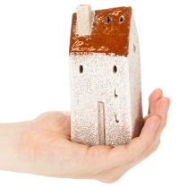 Product Ceramic house decoration with chimney, tealight house, autumn and winter, 13cm, 2 pieces