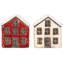 Product Ceramic candle holder, decorative house with snow for table decoration, 7cm, 2 pieces