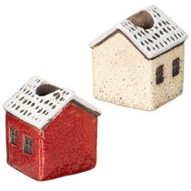 Product Ceramic candle holder, decorative house with snow for table decoration, 7cm, 2 pieces