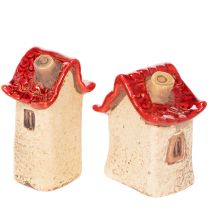 Product Ceramic House Decoration Set Small Houses with Red Roof 8cm 2pcs