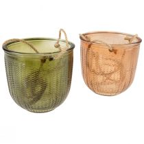 Product Hanging pot glass decoration glass pot retro green brown 14.5cm 2pcs