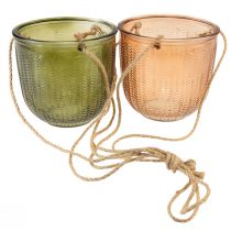 Product Hanging pot glass decoration glass pot retro green brown 14.5cm 2pcs