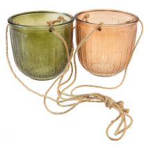 Product Hanging pot glass decorative glass pot retro green brown 14.5cm 2pcs