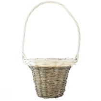 Product Wicker basket with handle, grey and white, Ø25 cm, H45 cm, decorative plant basket