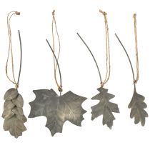 Product Autumn deco leaves metal silver gray L20cm 4pcs