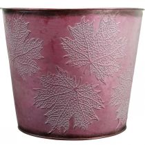 Product Autumn pot, plant bucket, metal decoration with leaves wine red Ø25.5cm H22cm