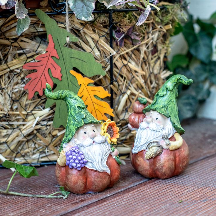 Autumn gnome pumpkin decoration gnome figure assorted H11.5cm 2pcs