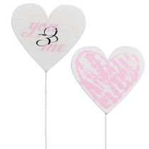 Product Heart on stick 7cm white, pink 12 pcs