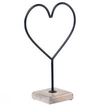 Product Heart decoration black metal wood base natural 20.5x10x10cm