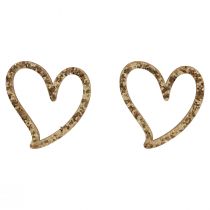 Heart deco sprinkles hearts wood table decoration gold 5cm 48pcs