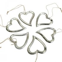 Product Heart decoration for hanging metal heart silver 7.5 × 8.5 cm 6 pieces