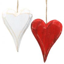 Wooden hearts to hang red, white 11.5cm 4pcs
