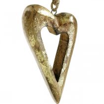 Deco heart, mango wood gold effect, wood decoration to hang 13.5cm × 7cm 4pcs