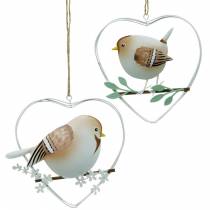 Heart pendant with sparrows, spring decoration, metal heart, Valentine&#39;s Day, bird heart 4pcs