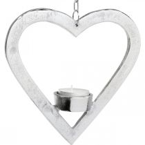 Product Tealight holder in the heart, candle decoration to hang, wedding, Advent decoration made of metal silver H17.5cm