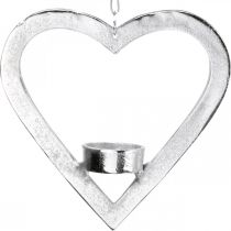 Product Tealight holder in the heart, candle decoration to hang, wedding, Advent decoration made of metal silver H17.5cm