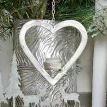 Product Tealight holder in the heart, candle decoration to hang, wedding, Advent decoration made of metal silver H17.5cm