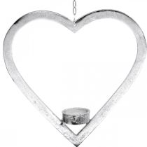 Product Heart to hang, tealight holder for Advent, wedding decoration metal silver H24cm
