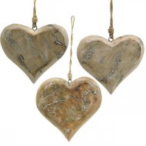 Wedding decoration, heart pendant, Valentine&#39;s Day, wooden decoration with pattern nature, washed white 14×15.5cm 3pcs
