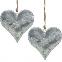 Hearts to hang, metal decoration with embossing, Valentine&#39;s Day, spring decoration silver, white H13cm 4pcs