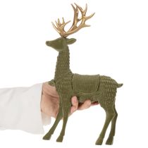 Product Standing Decorative Flocked Reindeer with Golden Antlers 31cm