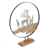 Deer decoration ring decoration stand metal wood silver Ø38cm