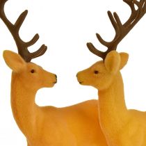 Product Deer deco reindeer yellow brown flocked H20.5cm set of 2