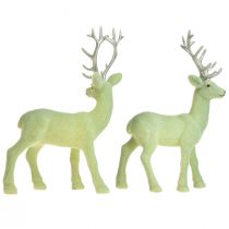 Product Deer Decoration Reindeer Green Grey Calf Flocked 20cm Set of 2