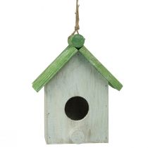 Product Hanging decoration birdhouse wood green white 14.5×7.5×17.5cm
