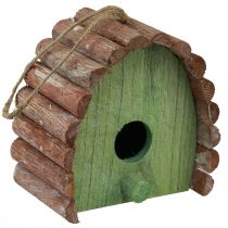 Product Hanging decoration bird house with round roof wood green brown 16.5×10×17cm