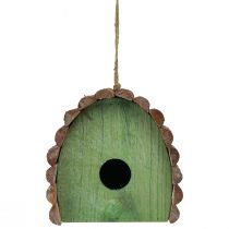 Product Hanging decoration bird house with round roof wood green brown 16.5×10×17cm