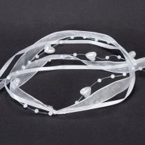 Product Wedding decoration organza ribbon white 10mm x 5m with hearts &amp; pearls