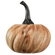 Product Wooden pumpkin with metal handle natural black Ø12cm H13cm