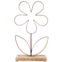 Product Wood Metal Decoration Flower on Base Old Pink Gold H35cm