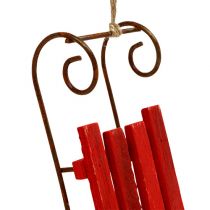 Product Wooden sled to hang red 12cm x 4.5cm x 3.5cm 6pcs
