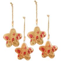 Product Wooden Spring Flowers Hanging Ornaments H9cm 4 pcs