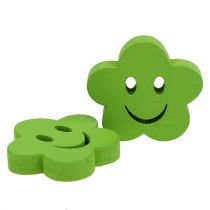 Wooden flower with face green 2,5cm 48pcs