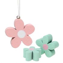 Product Wooden flowers for hanging, scatter decoration pink, green 12 pcs