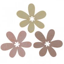 Wooden flowers scatter decoration blossoms wood beige/yellow/pink Ø4cm 72p