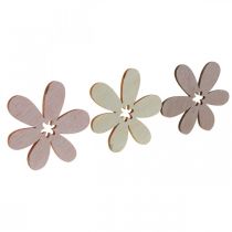 Wooden flowers scatter decoration blossoms wood beige/yellow/pink Ø4cm 72p