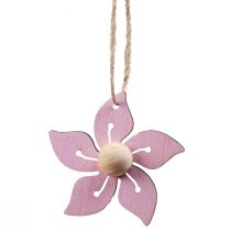 Product Wooden flowers hanging decoration wood purple, pink, white 4.5cm 24pcs