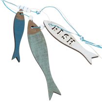 Product Wooden Fish Hanging Decorations, Blue, 36cm, 4 Pieces