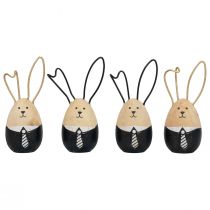 Wooden bunny eggs Easter decoration black white Ø4.5cm 12cm 4pcs