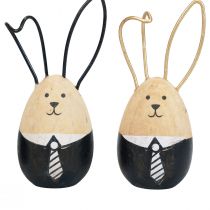 Product Easter bunnies wooden bunnies eggs Easter decoration black white Ø4.5cm 12cm 4pcs